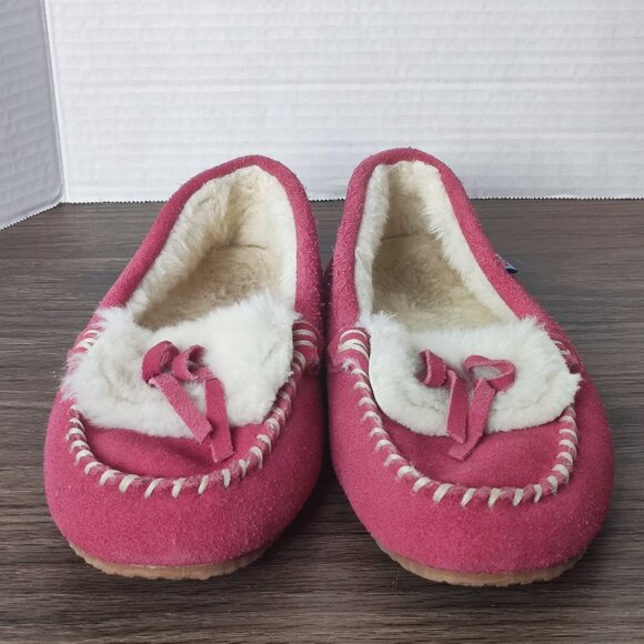 MOC PAPA  Fur Lined Moccasin  US 6 Loafer Pink Classic Cow Suede  Slipper - Picture 3 of 10